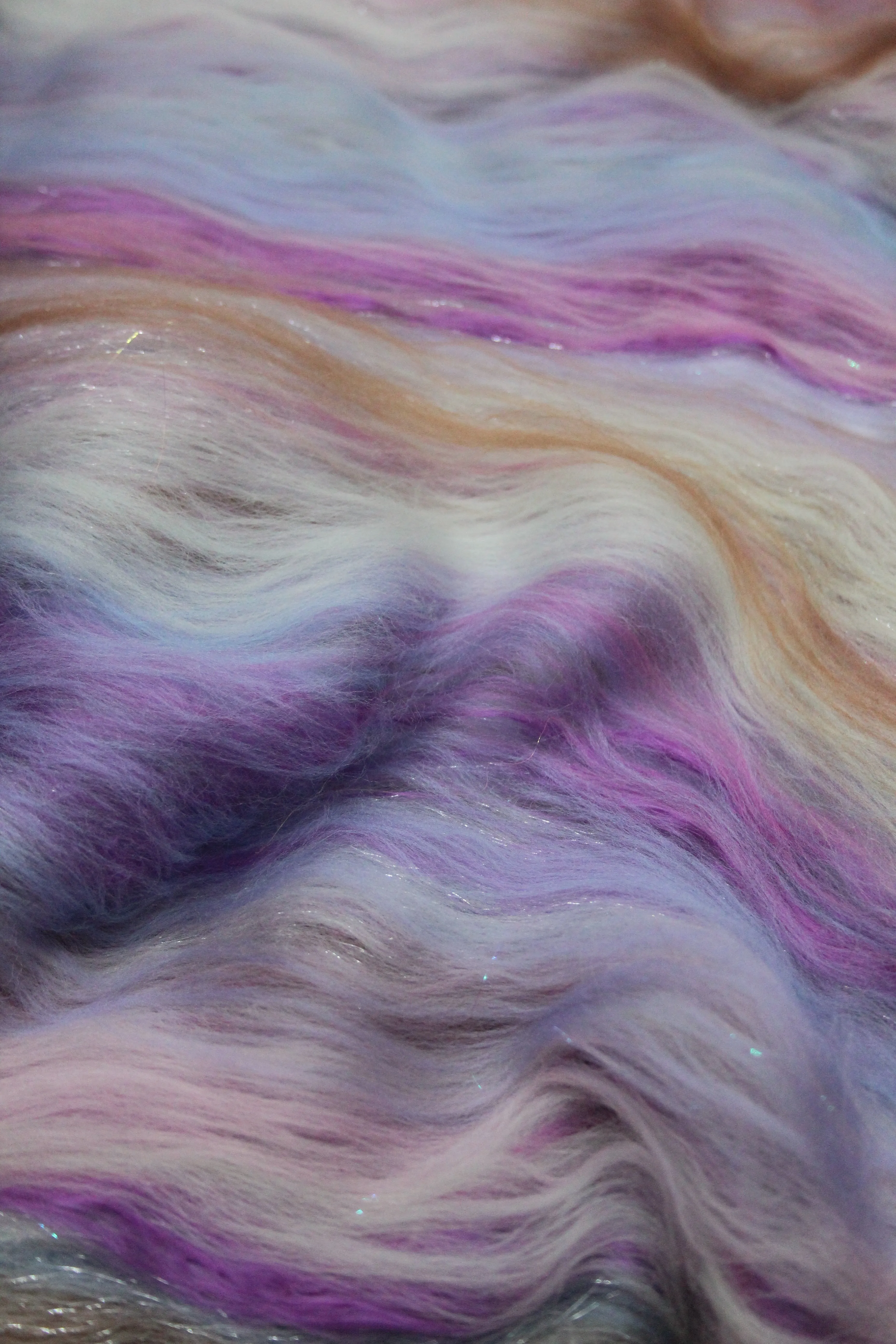 Merino Art Batt  - Pink Purple Brown  - 107 grams 3.7 oz - Wool for felting, spinning and weaving