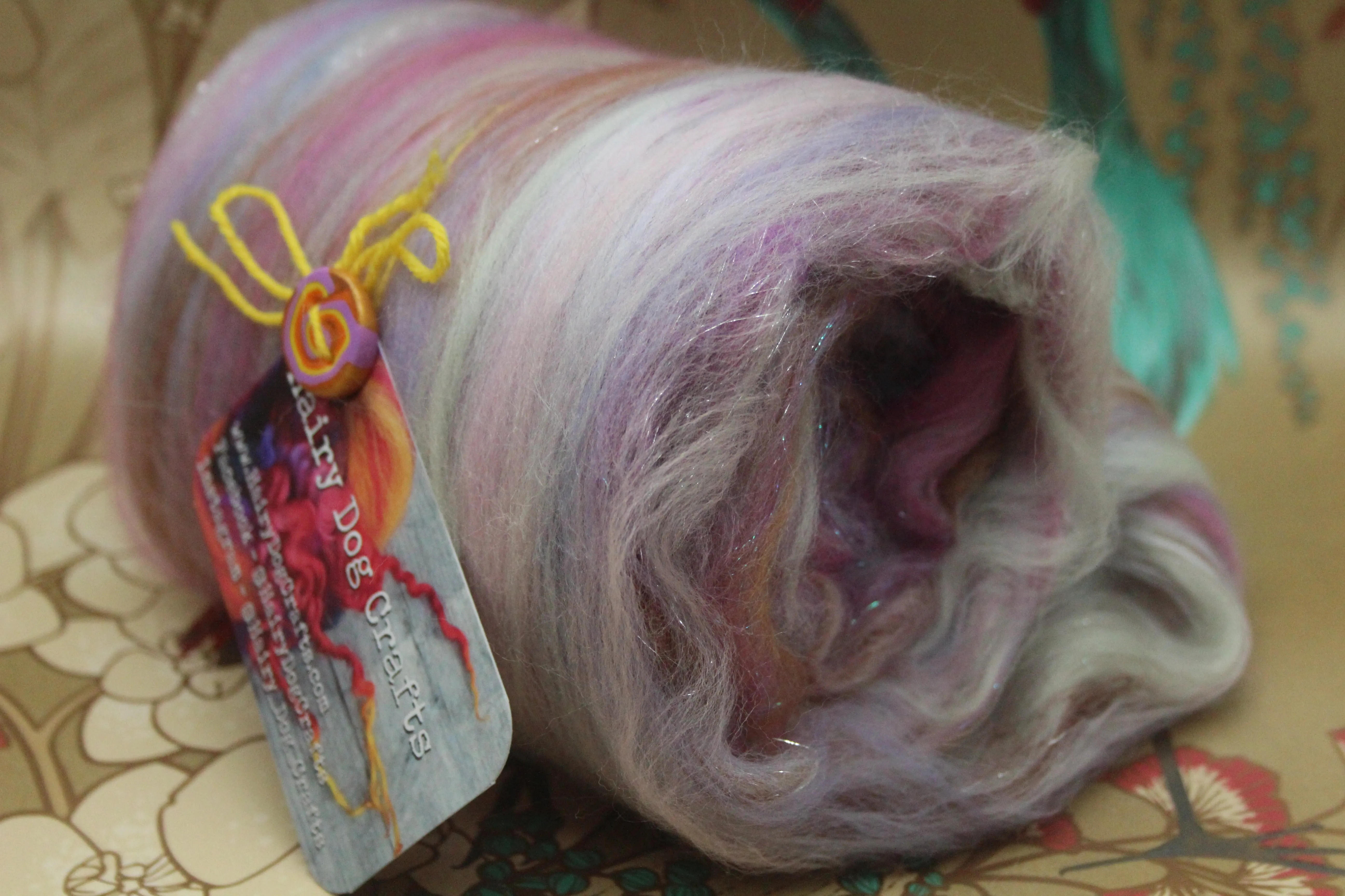 Merino Art Batt  - Pink Purple Brown  - 107 grams 3.7 oz - Wool for felting, spinning and weaving