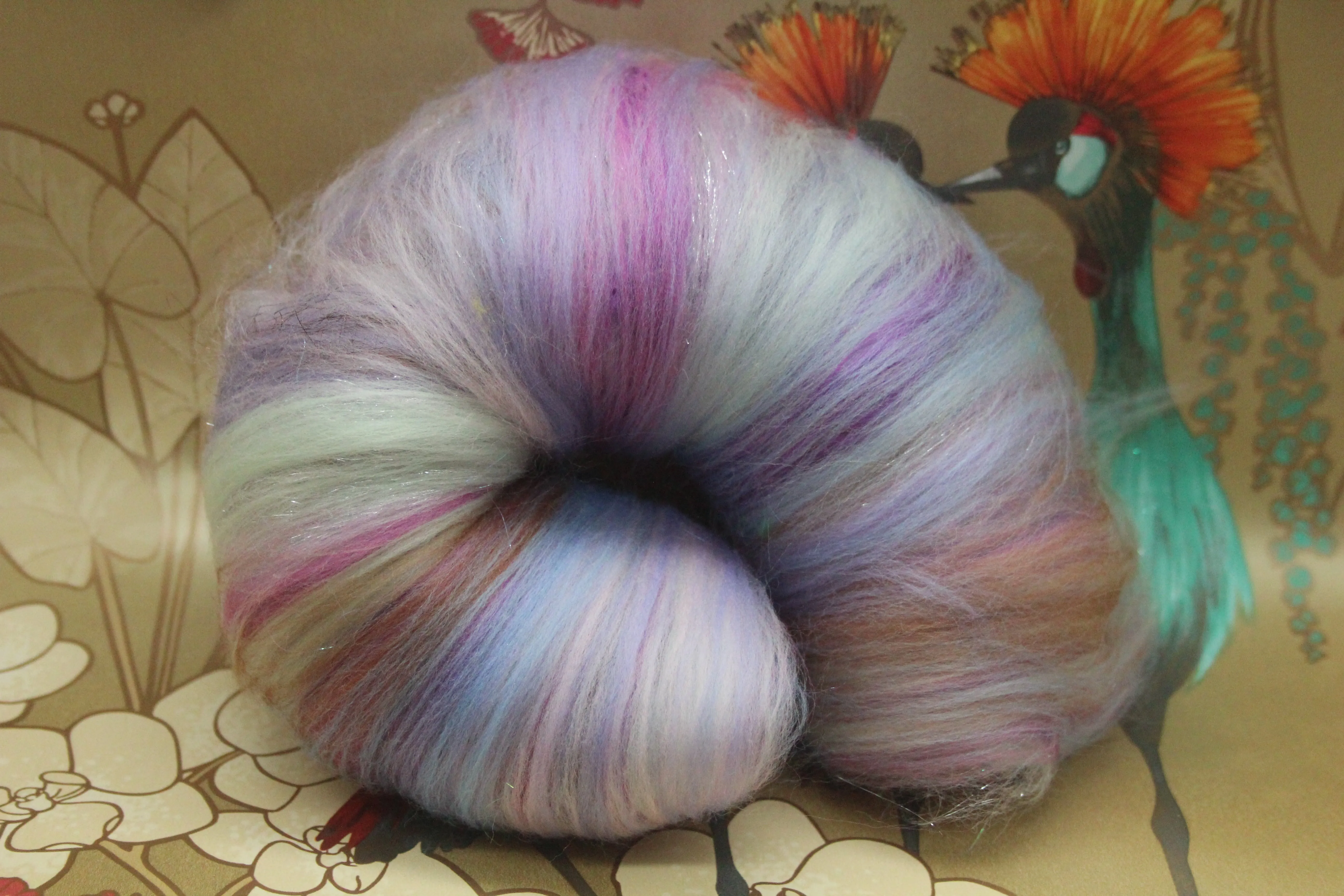 Merino Art Batt  - Pink Purple Brown  - 107 grams 3.7 oz - Wool for felting, spinning and weaving