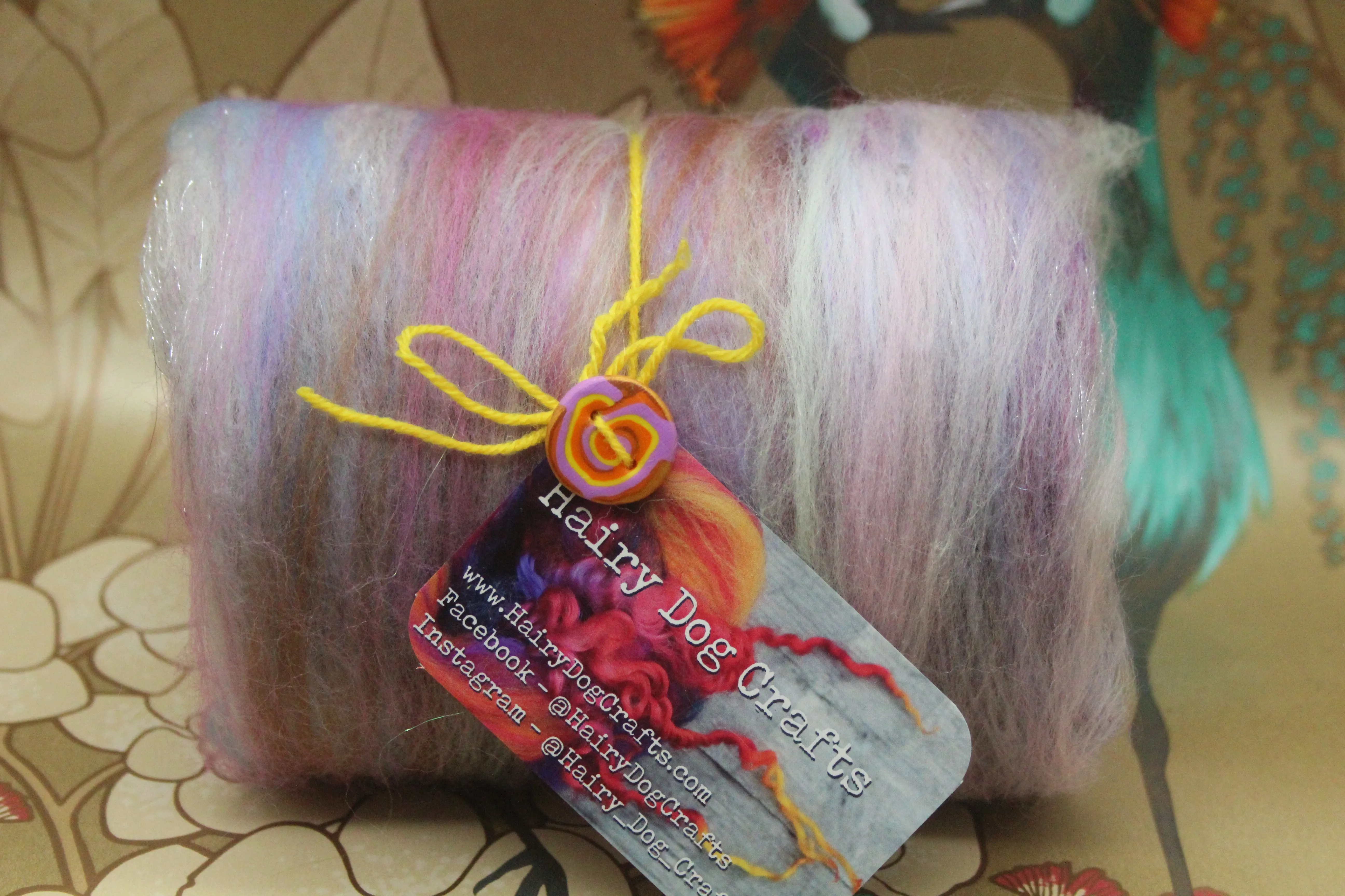 Merino Art Batt  - Pink Purple Brown  - 107 grams 3.7 oz - Wool for felting, spinning and weaving