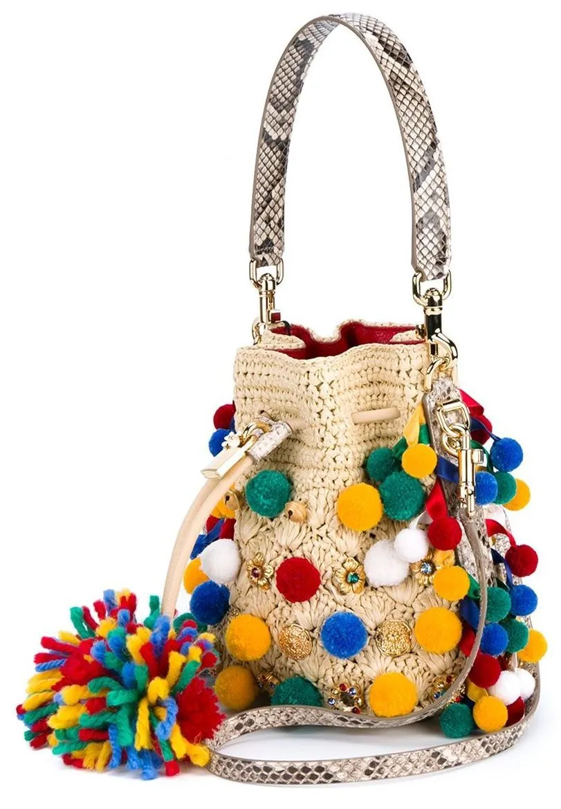 Mini Pompom Bucket Shoulder Bag