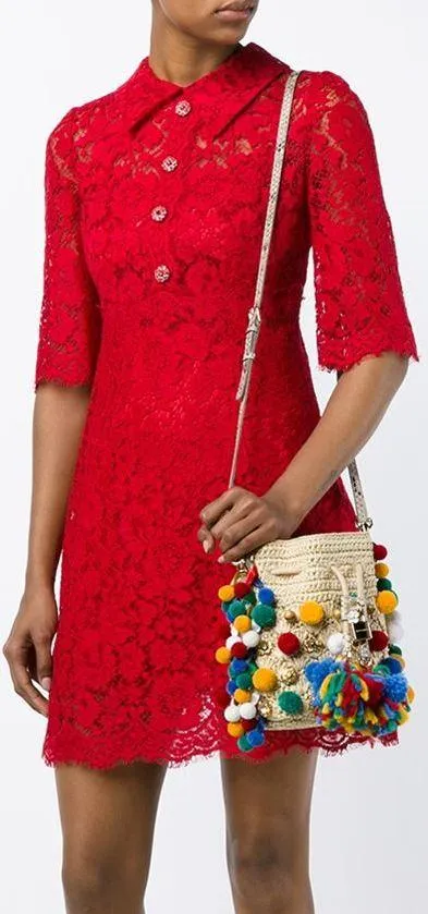 Mini Pompom Bucket Shoulder Bag