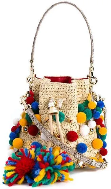 Mini Pompom Bucket Shoulder Bag