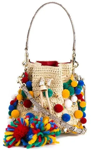Mini Pompom Bucket Shoulder Bag