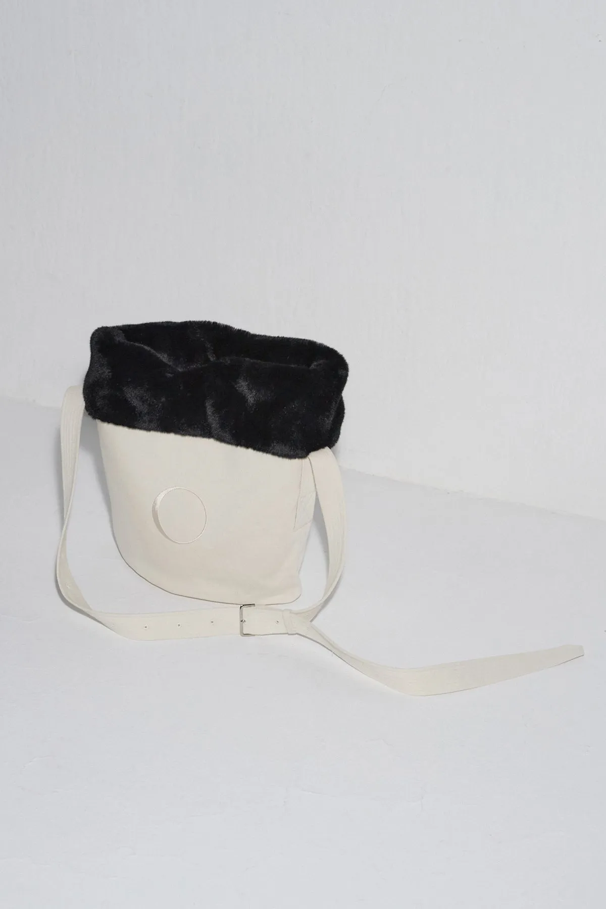'O' FAUX MINK TRIM BUCKET BAG
