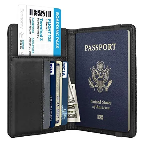 Passport Holder Cover RFID Blocking Cute Slim Travel Passport Wallet for Women,Black