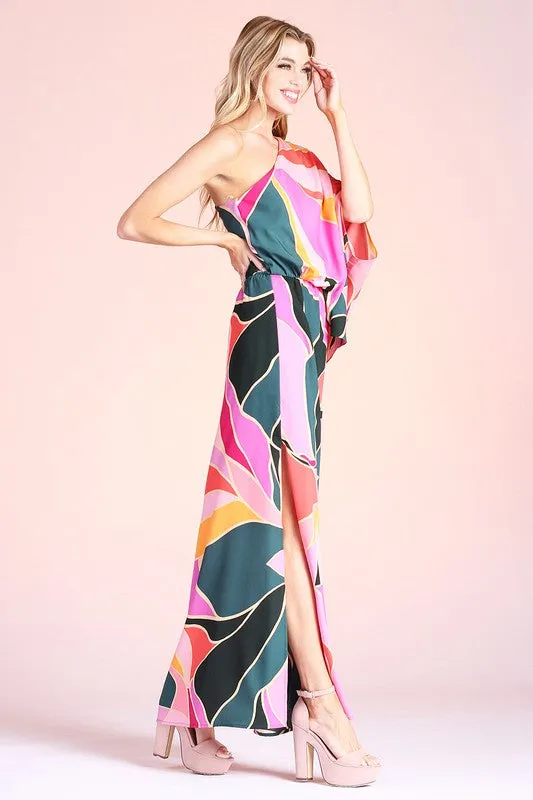Pink SLouchy One Shoulder Maxi Dress
