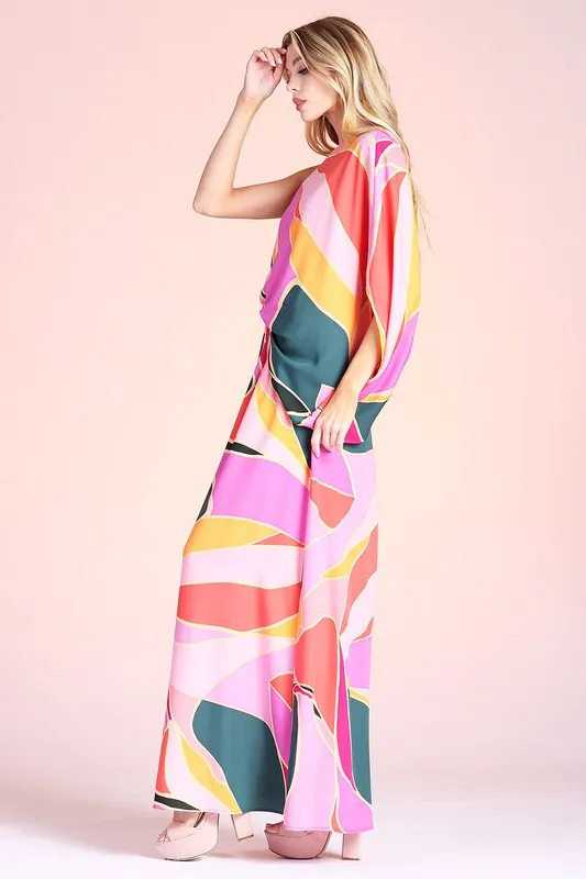 Pink SLouchy One Shoulder Maxi Dress