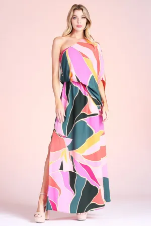 Pink SLouchy One Shoulder Maxi Dress