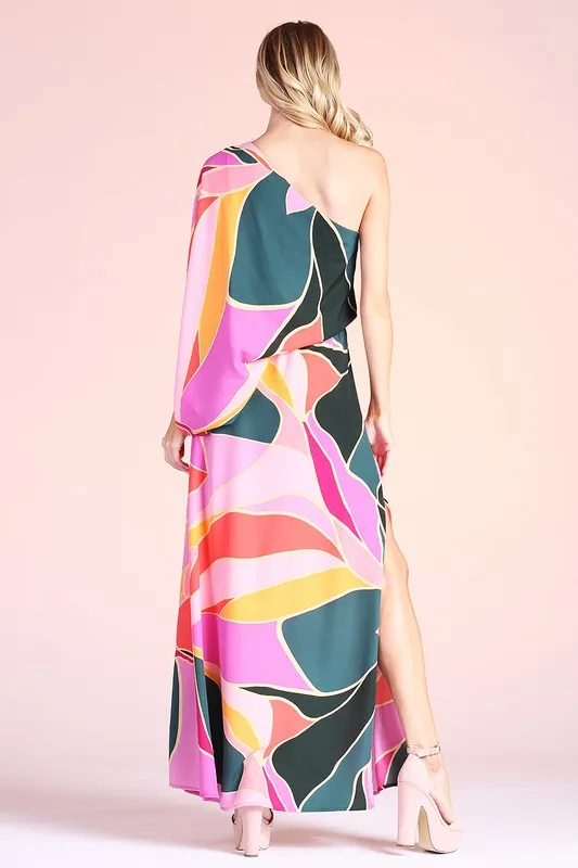 Pink SLouchy One Shoulder Maxi Dress