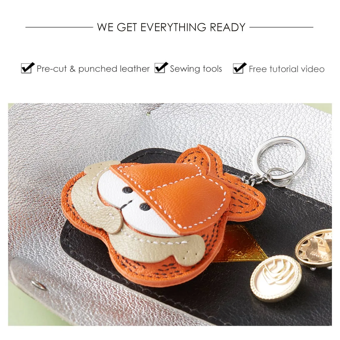 POPSEWING® Sheep Leather Garfield Cat Keychain DIY Kit