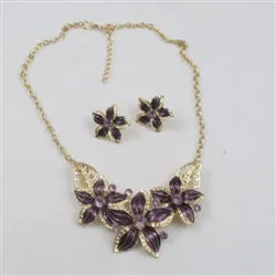 Purple & Gold Flower Necklace  & Earrings