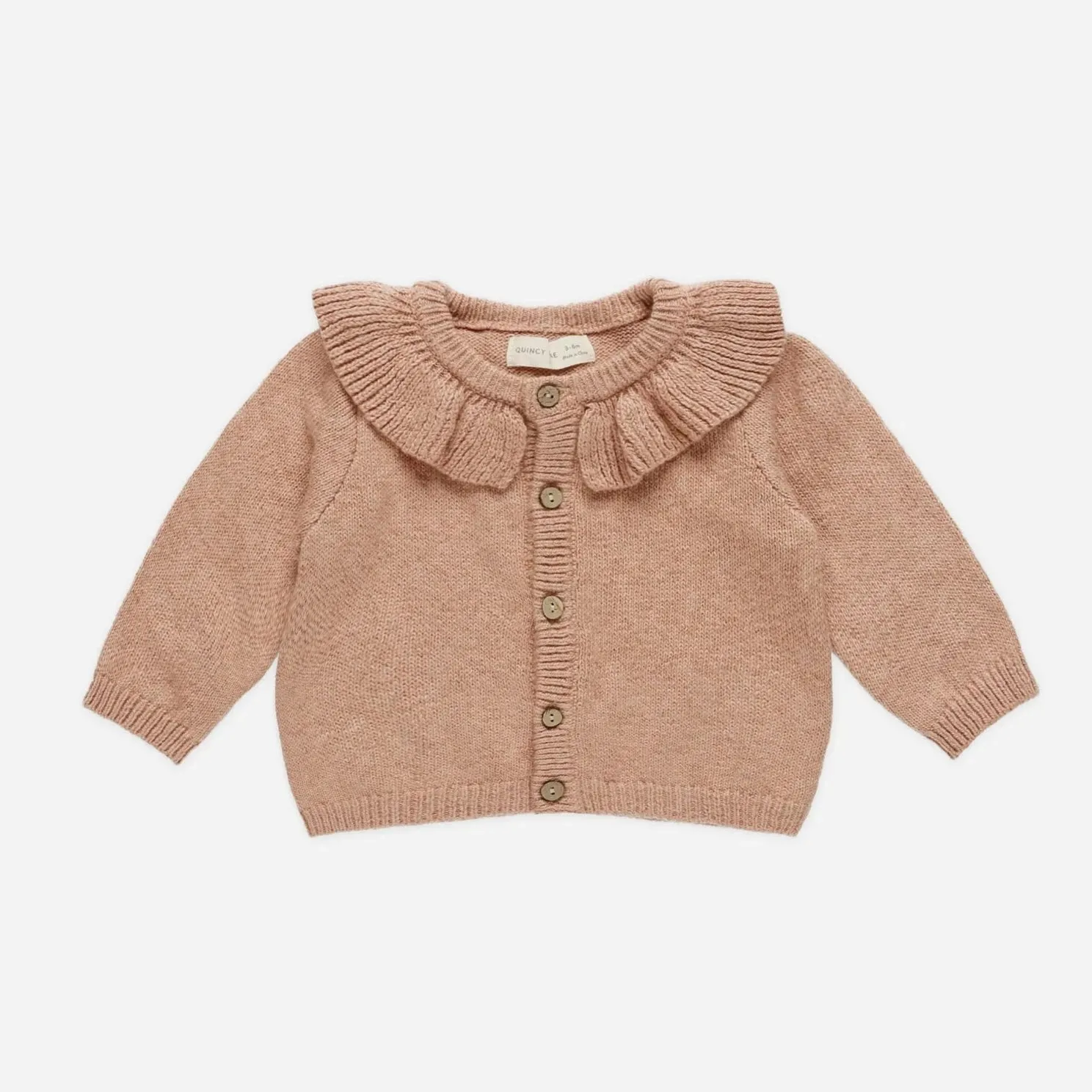 Quincy Mae - Organic Ruffle Collar Cardigan - Rose