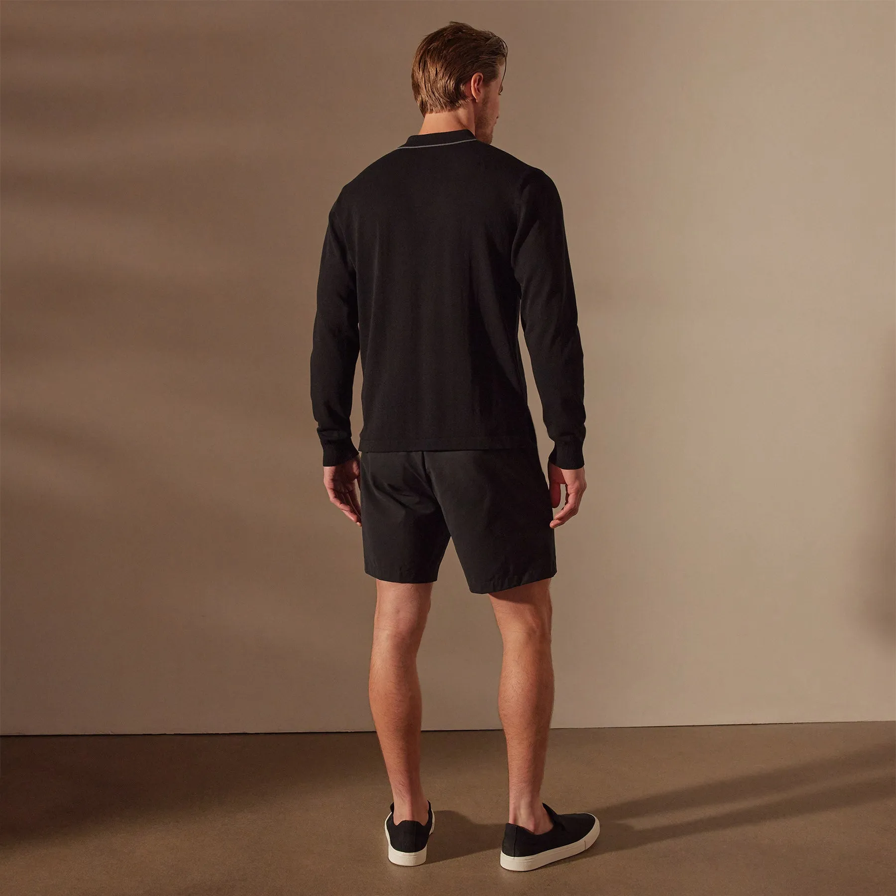 Retro Tipped Long Sleeve Polo - Black/Flint