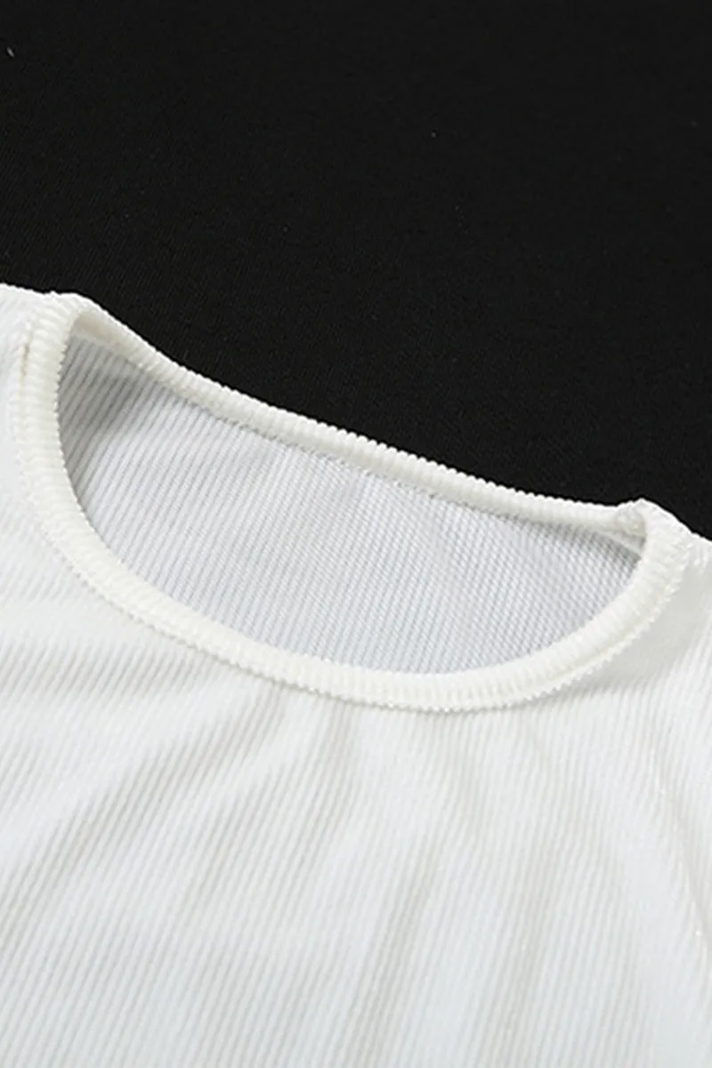 Ribbed Short Sleeve Flare Pants Set