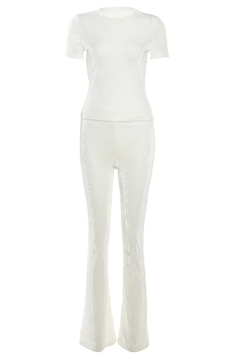 Ribbed Short Sleeve Flare Pants Set