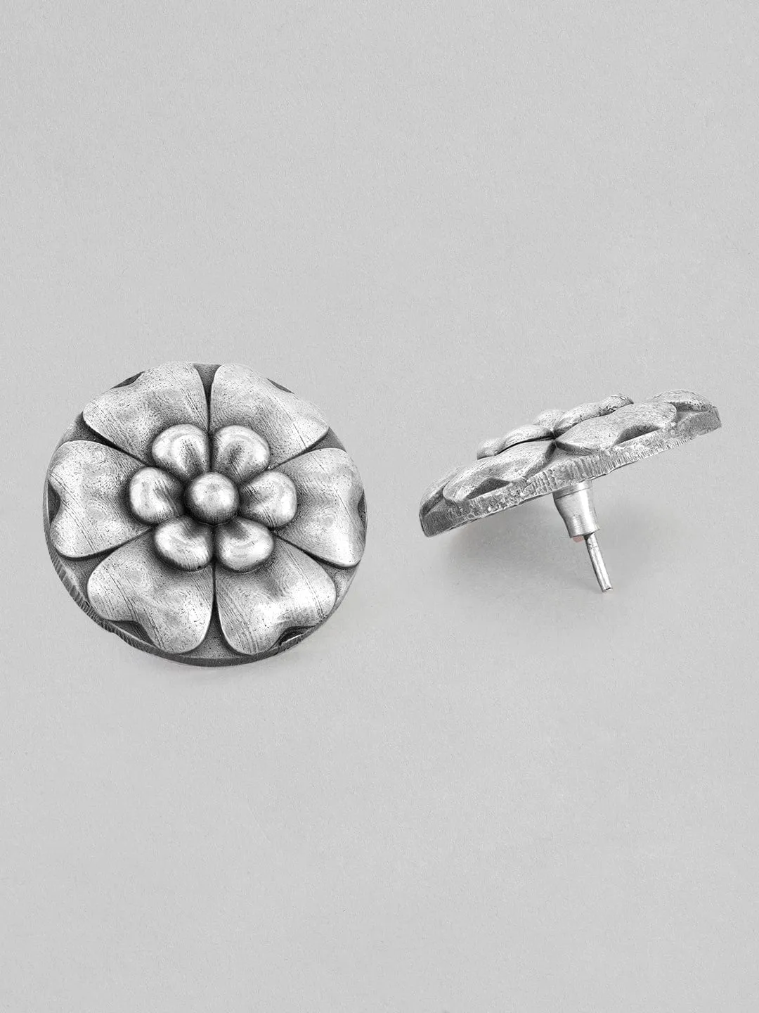Rubans Silver-Toned Floral Studs Earrings