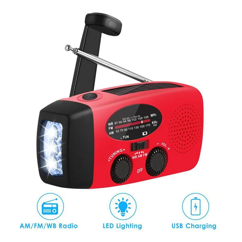 Solar Hand Crank Self Powered AM/FM/NOAA Weather Radio with Emergency LED Flashlight and Power Bank