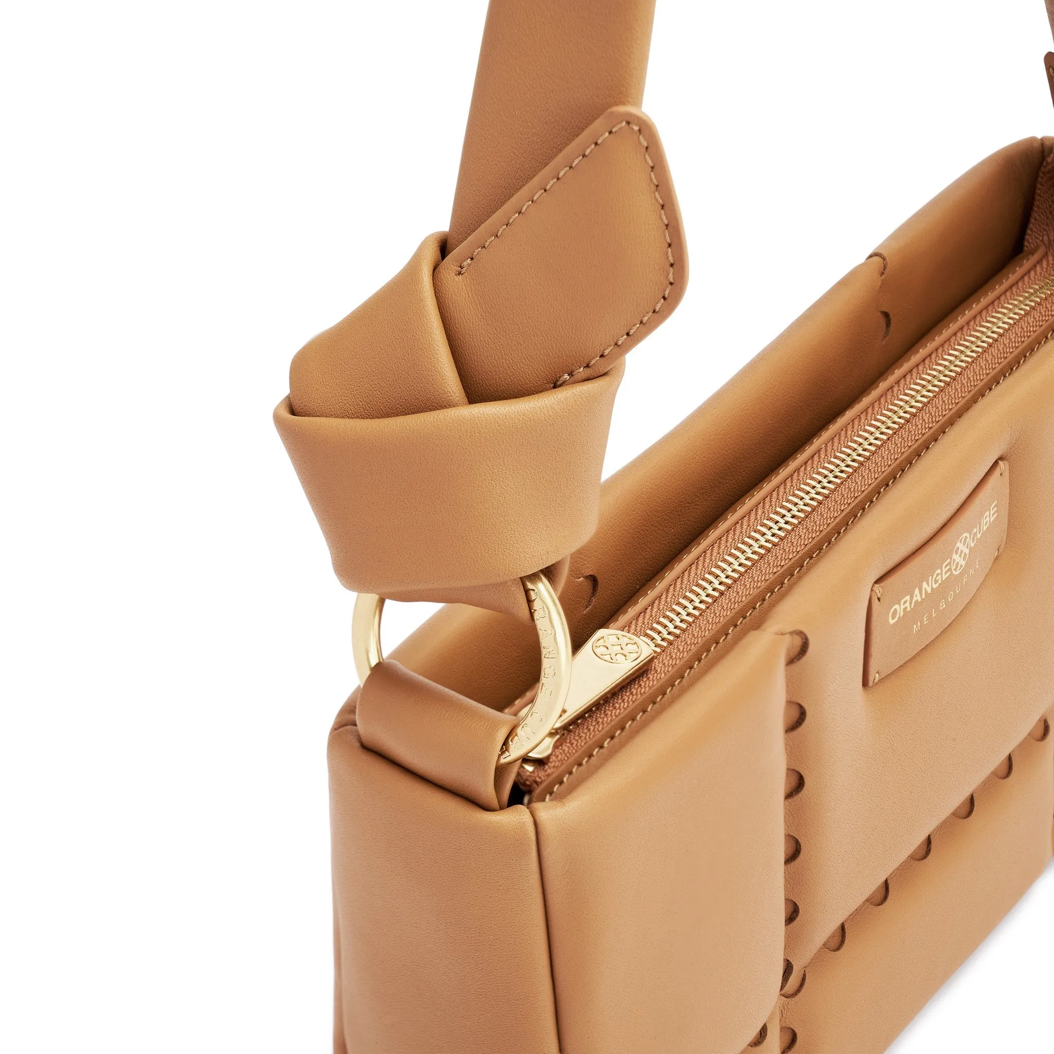 Square Stitch Cushion Shoulder Bag - Caramel