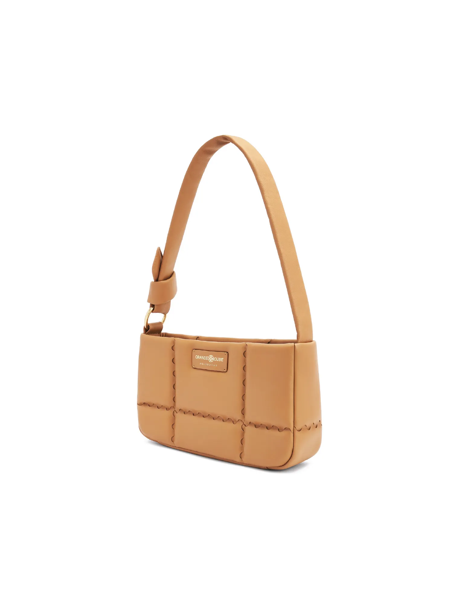Square Stitch Cushion Shoulder Bag - Caramel