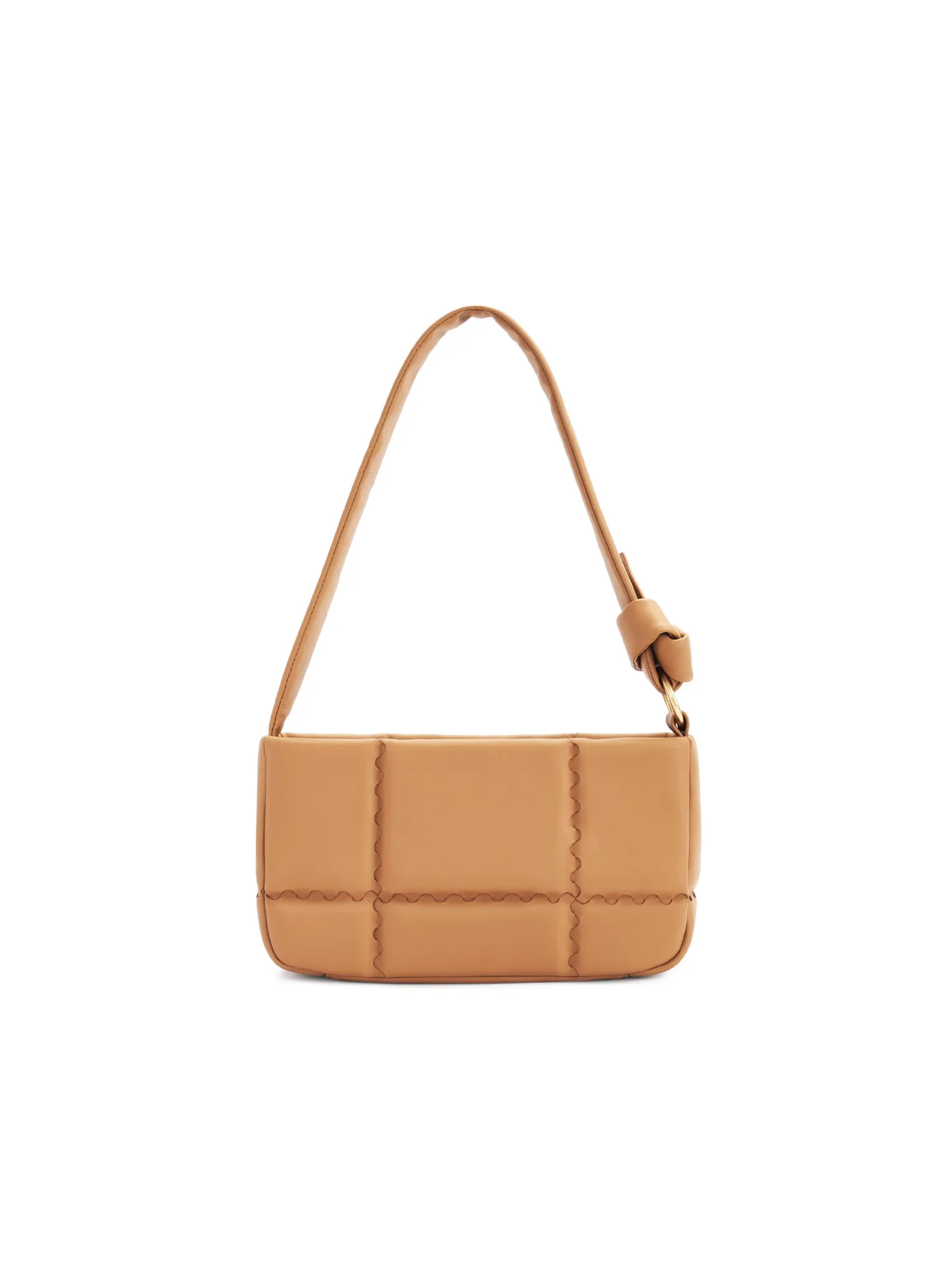 Square Stitch Cushion Shoulder Bag - Caramel