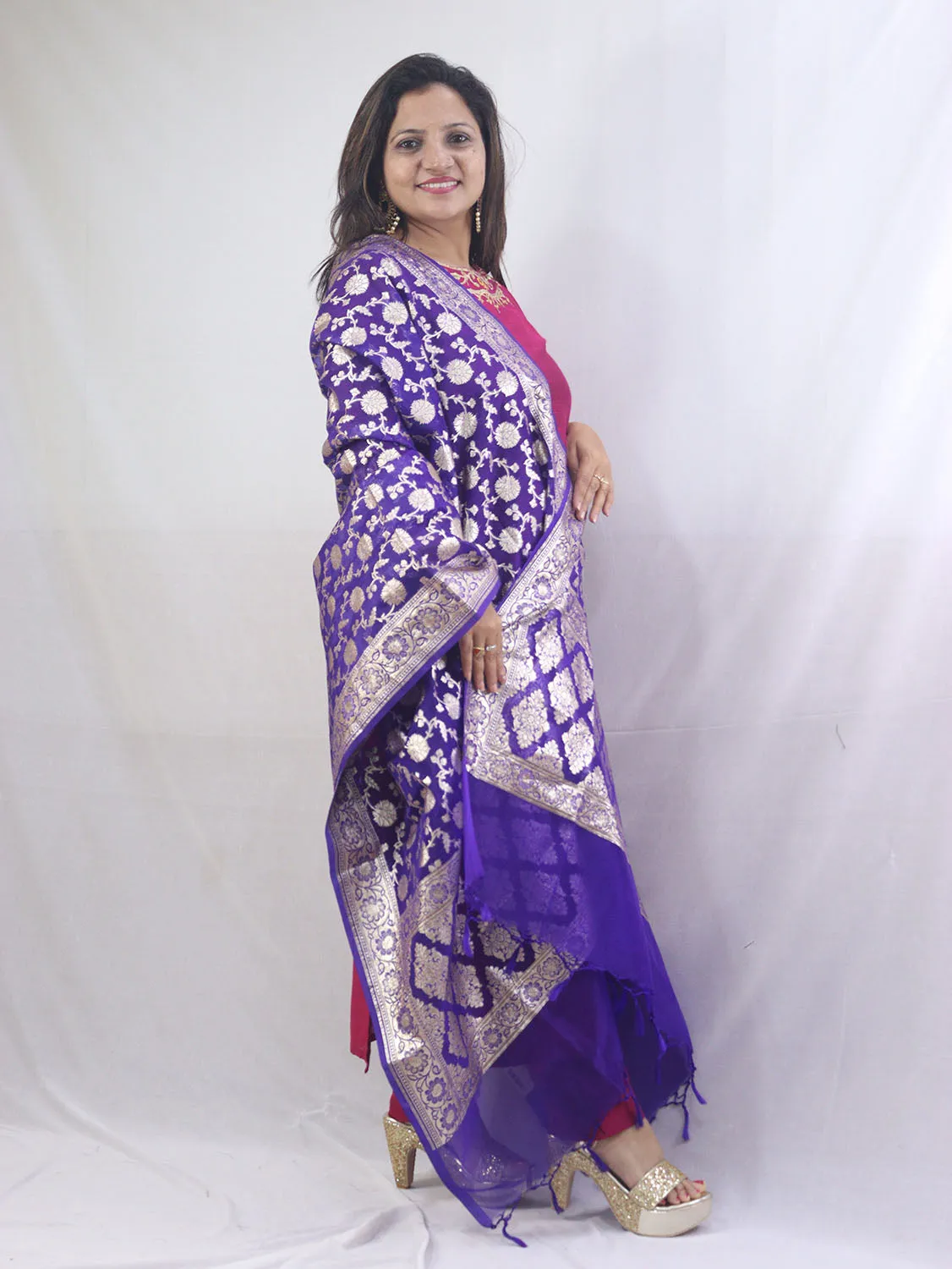 Stunning Blue Banarasi Organza Dupatta - Perfect for Any Occasion