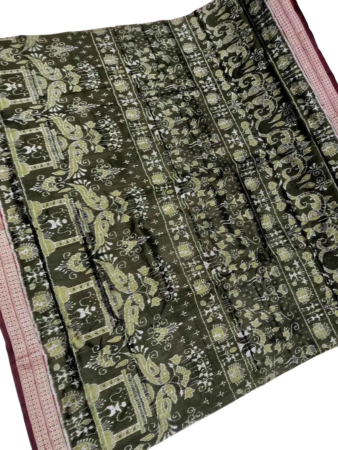 Stunning Green Ikkat Silk Saree Handloomed in Sambalpur