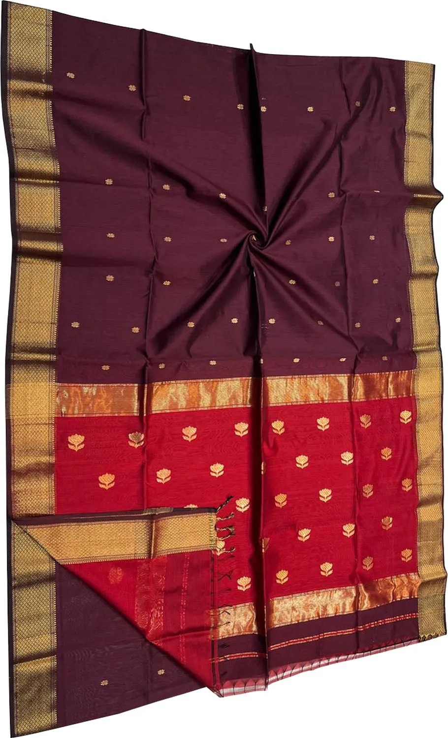 Stunning Maroon Maheshwari Handloom Silk Saree