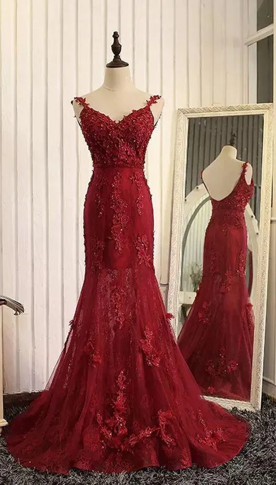 Stunning Mermaid Prom Dresses Uk with Lace Appliques WK708