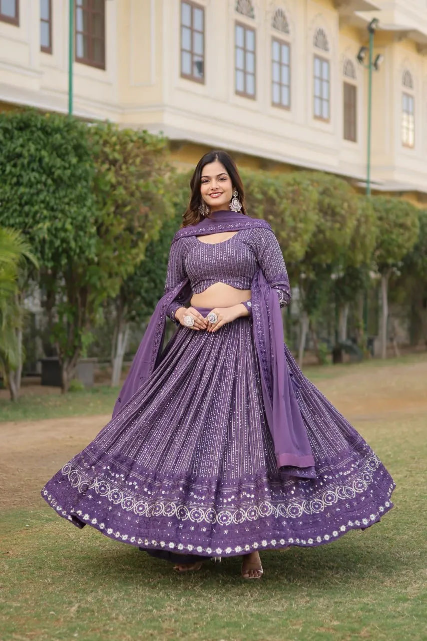 Stunning Onion Purple Lehenga Choli Set with Exquisite Sequin Work