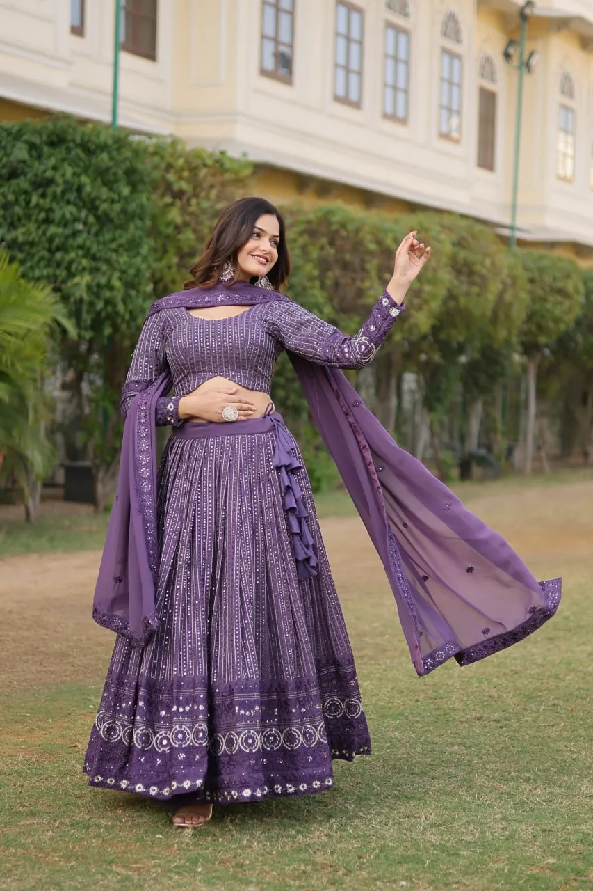 Stunning Onion Purple Lehenga Choli Set with Exquisite Sequin Work