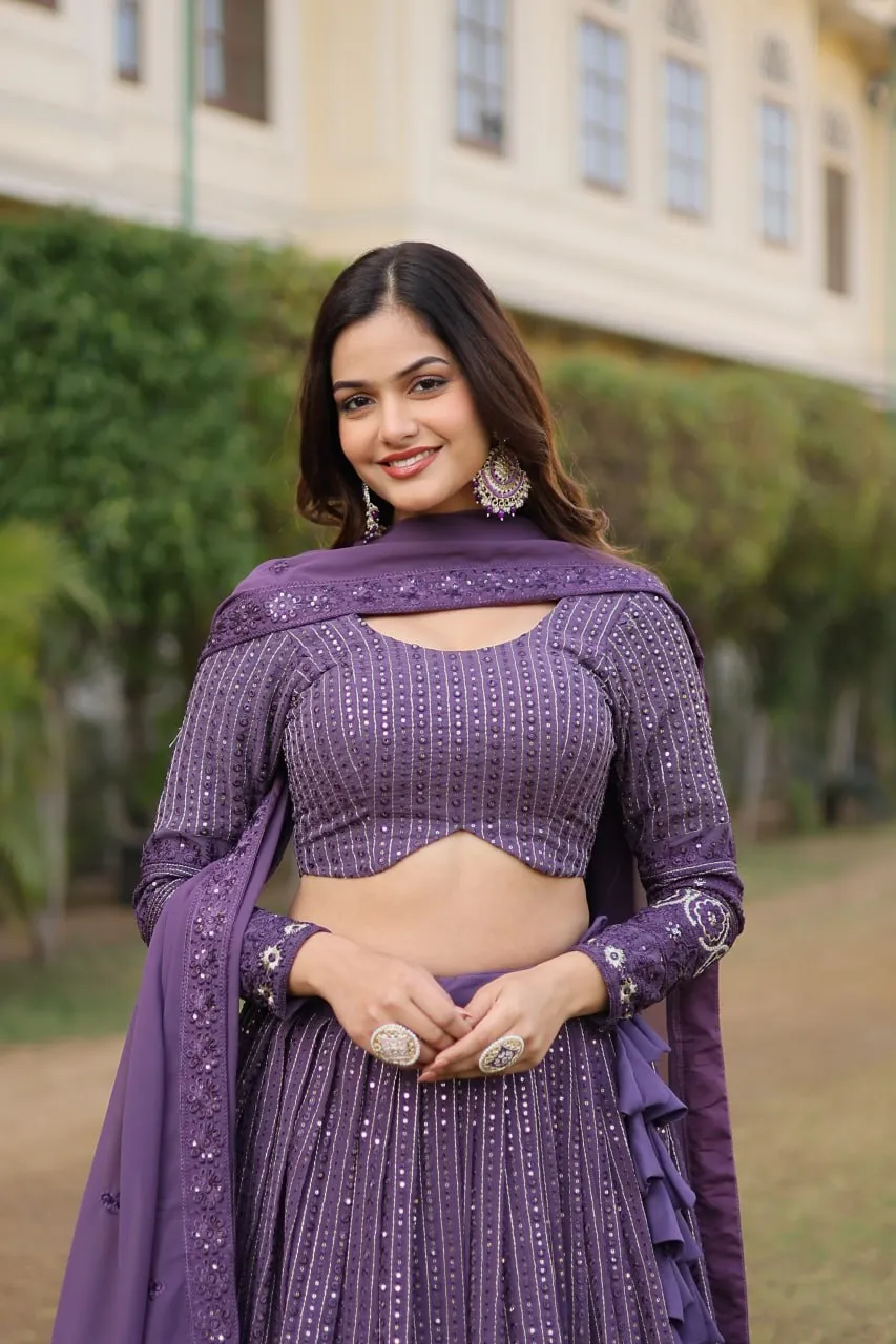 Stunning Onion Purple Lehenga Choli Set with Exquisite Sequin Work