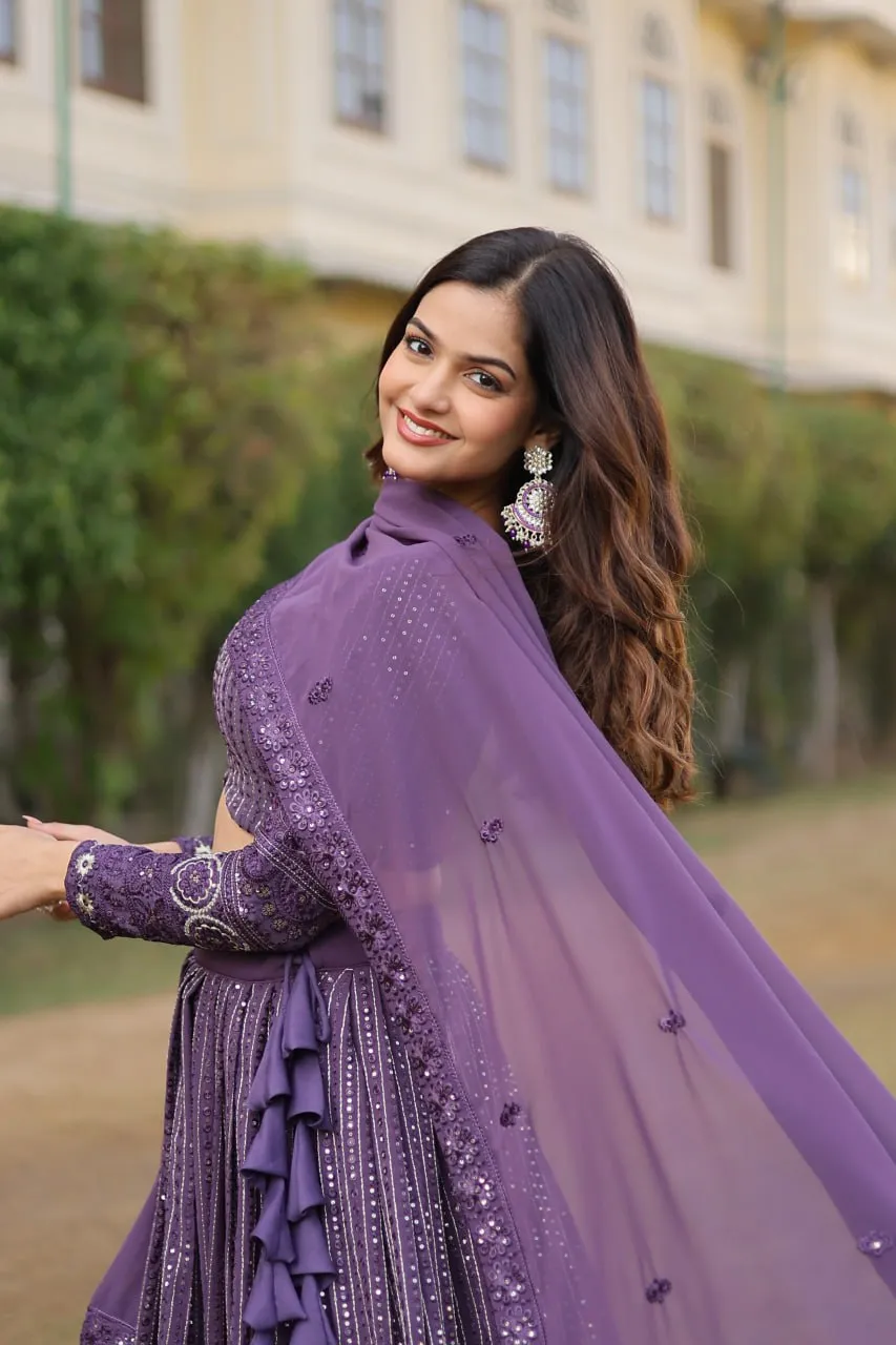 Stunning Onion Purple Lehenga Choli Set with Exquisite Sequin Work