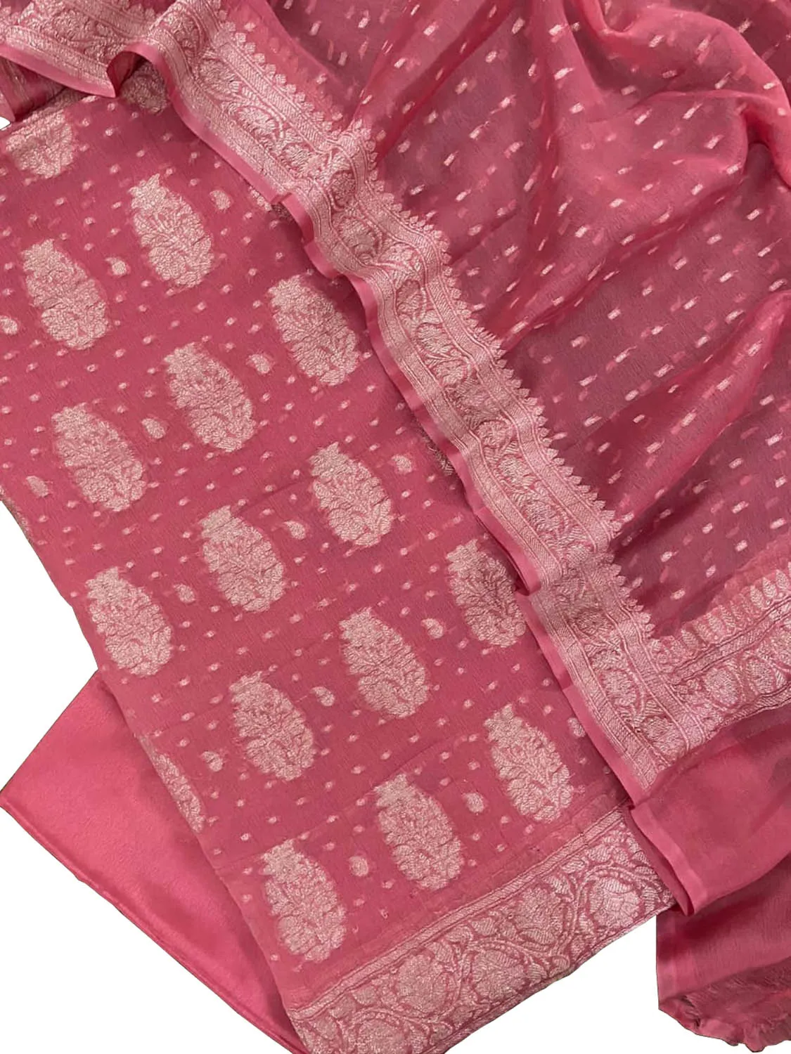 Stunning Pink Banarasi Chiffon Suit Set