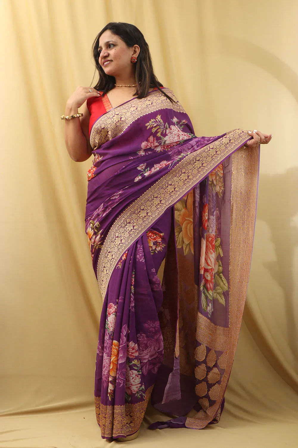 Stunning Purple Georgette Saree with Digital Print