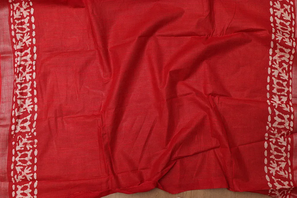 Stunning Red Bhagalpur Linen Saree - Elegant and Timeless