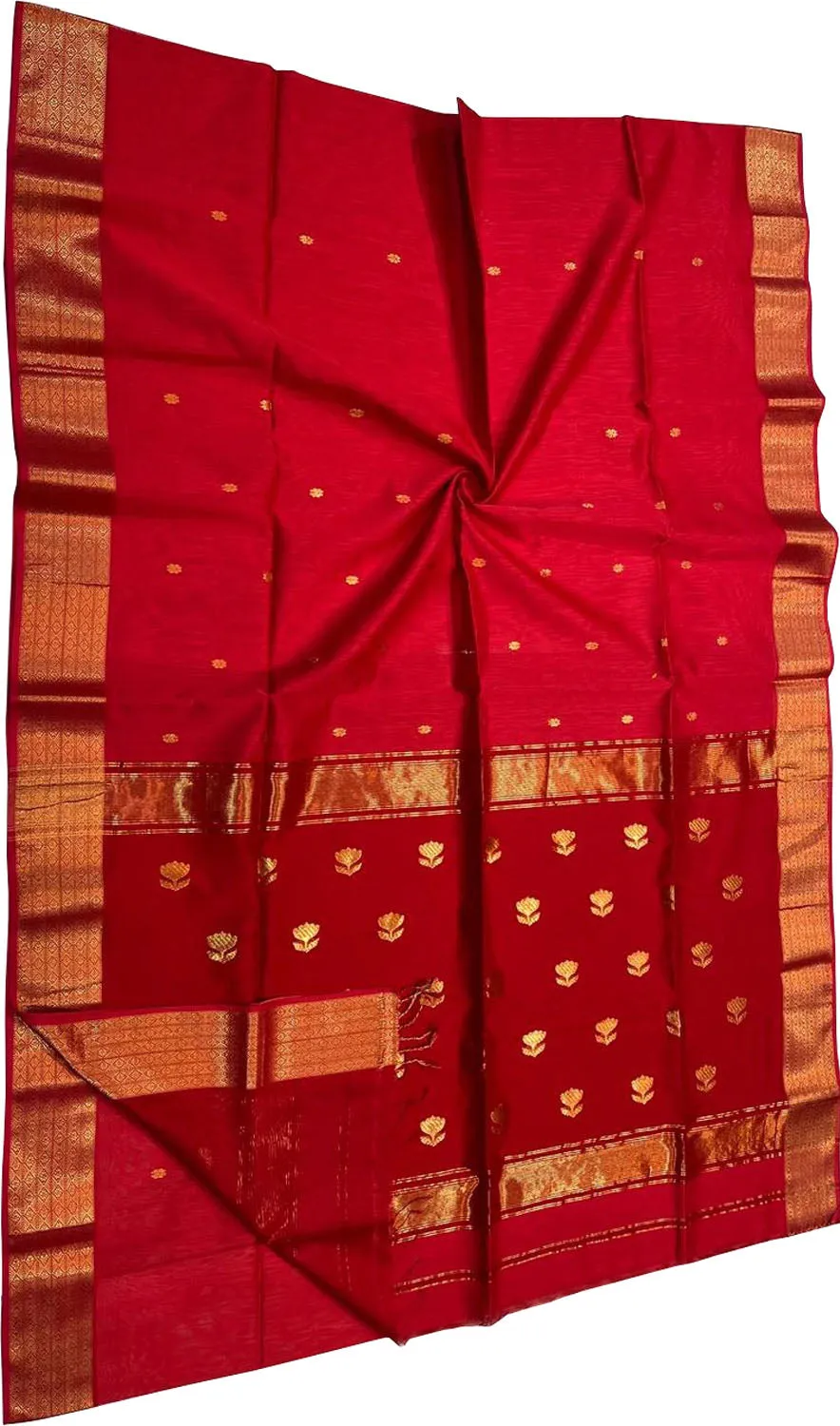 Stunning Red Maheshwari Silk Saree - Handloom Cotton