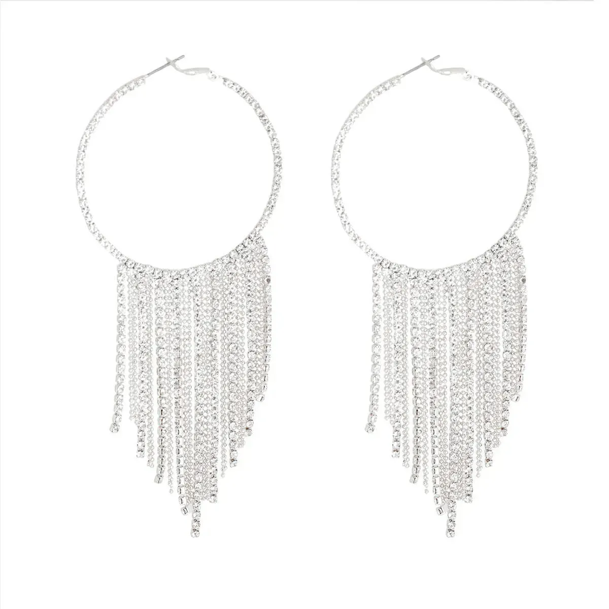 Stunning Silver Hoops with Clear Bling Fringe - Shine Bright
