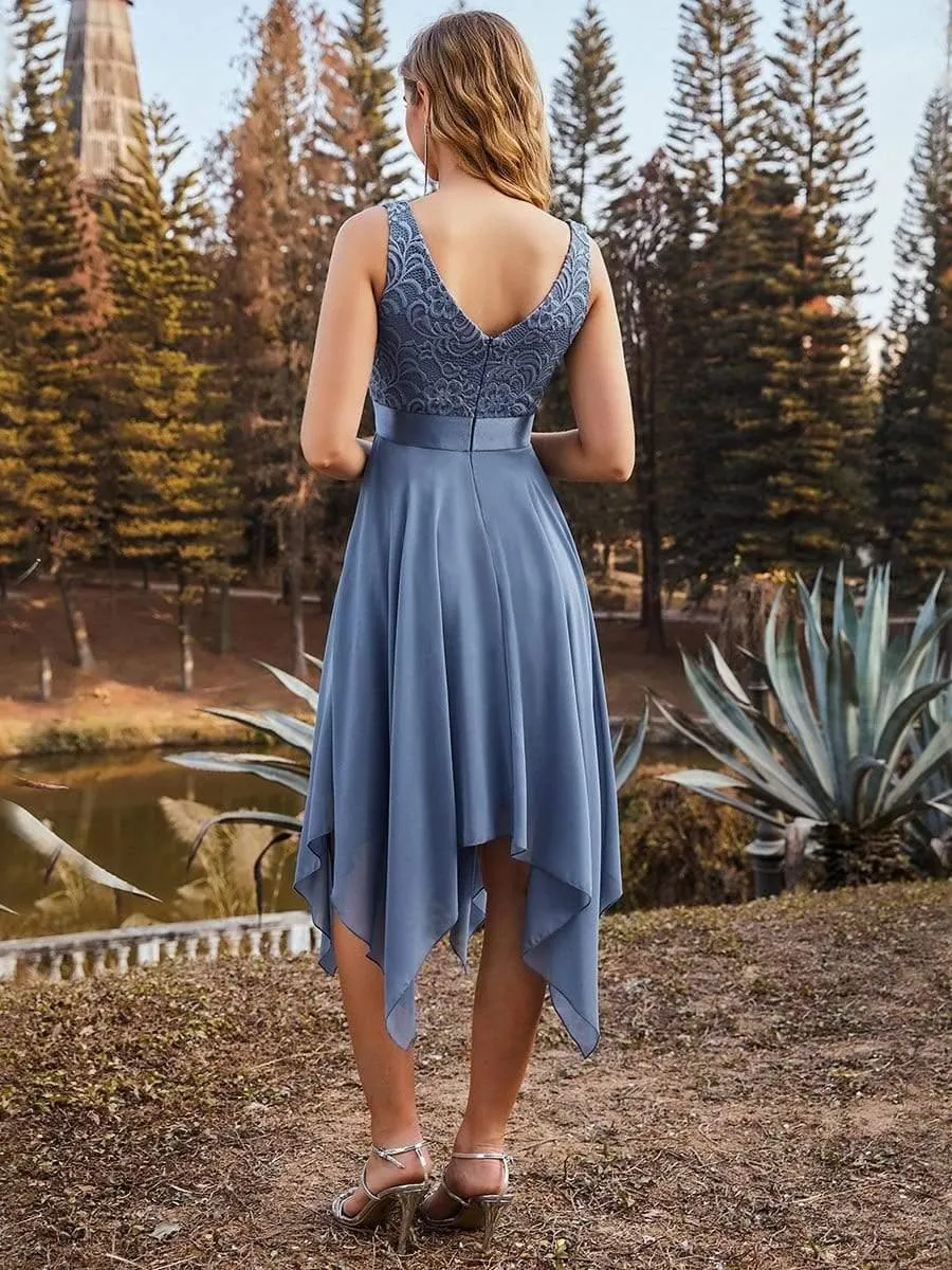 Stunning V Neck Lace Dress with Asymmetrical Hems