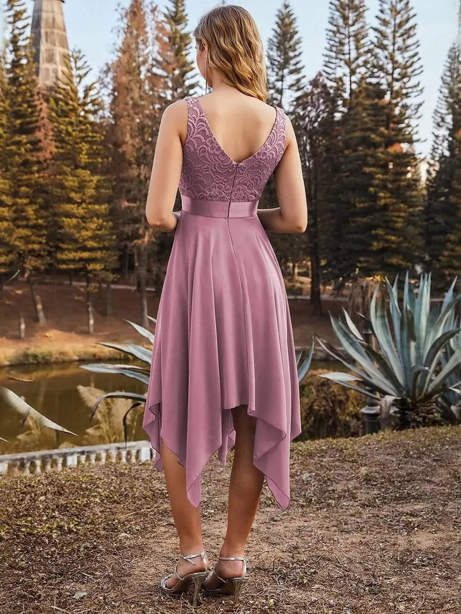 Stunning V Neck Lace Dress with Asymmetrical Hems