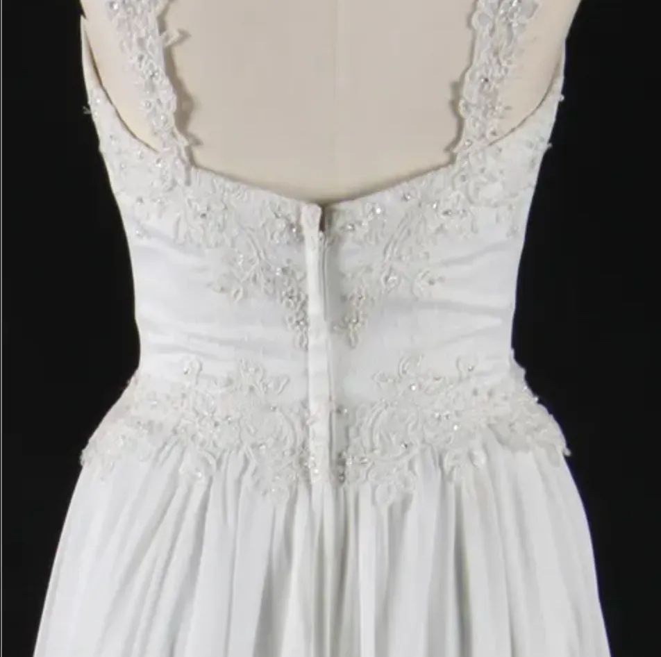 Stunning V Neckline Chiffon Wedding Dress With Beaded Appliques