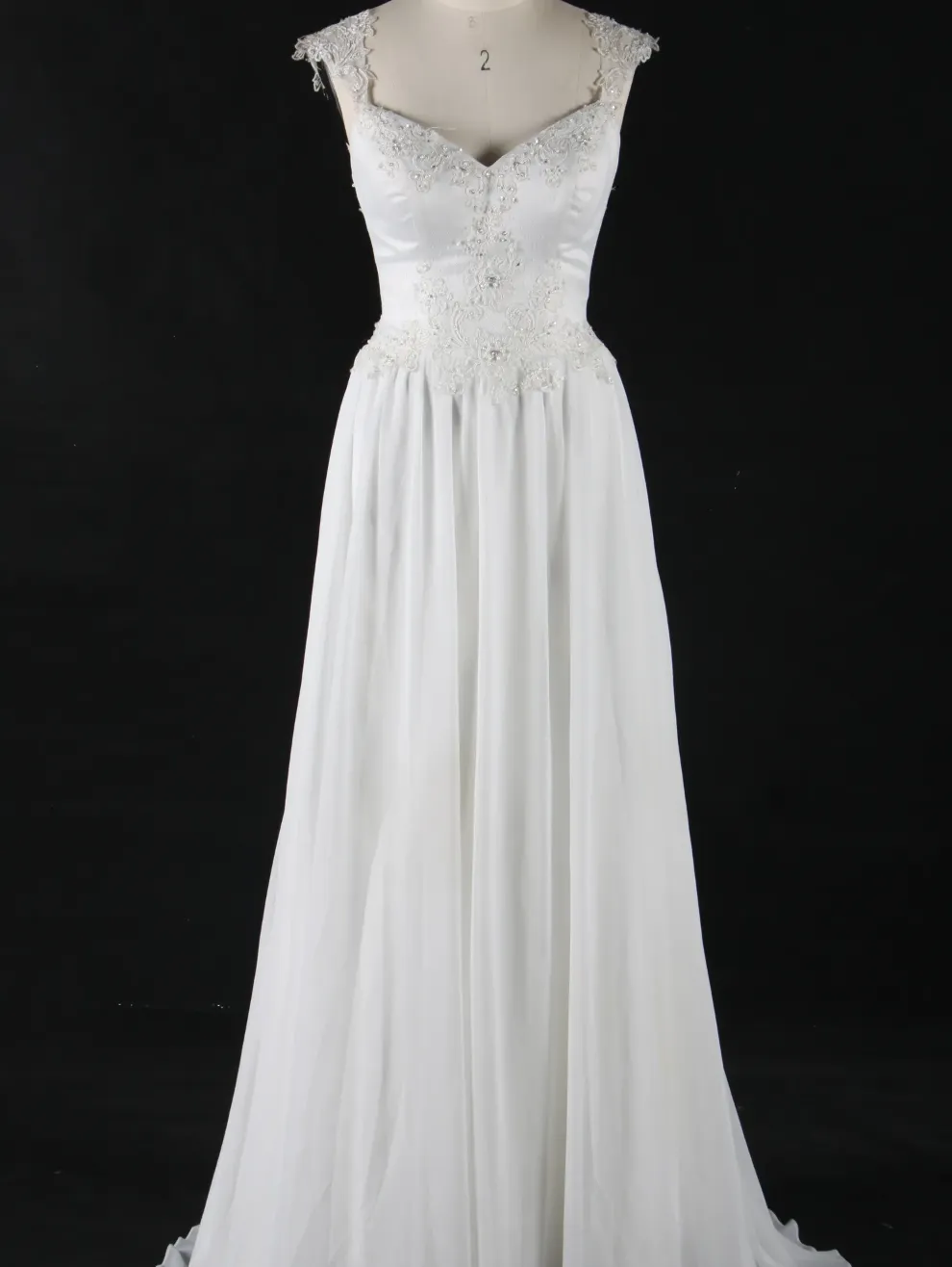 Stunning V Neckline Chiffon Wedding Dress With Beaded Appliques