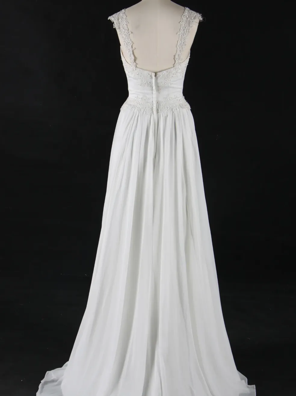 Stunning V Neckline Chiffon Wedding Dress With Beaded Appliques