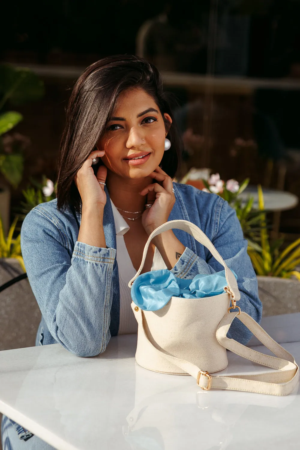 The White-Blue Bucket Bag