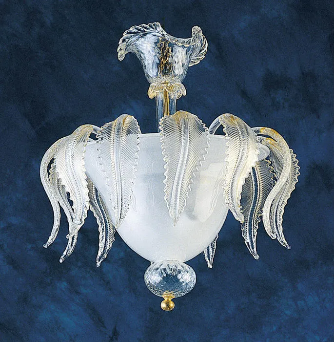 White Murano Glass Ceiling Light With Gold Accents