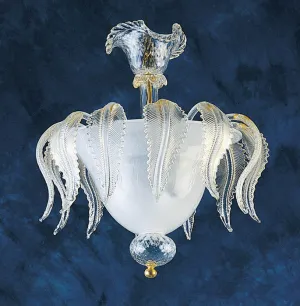 White Murano Glass Ceiling Light With Gold Accents