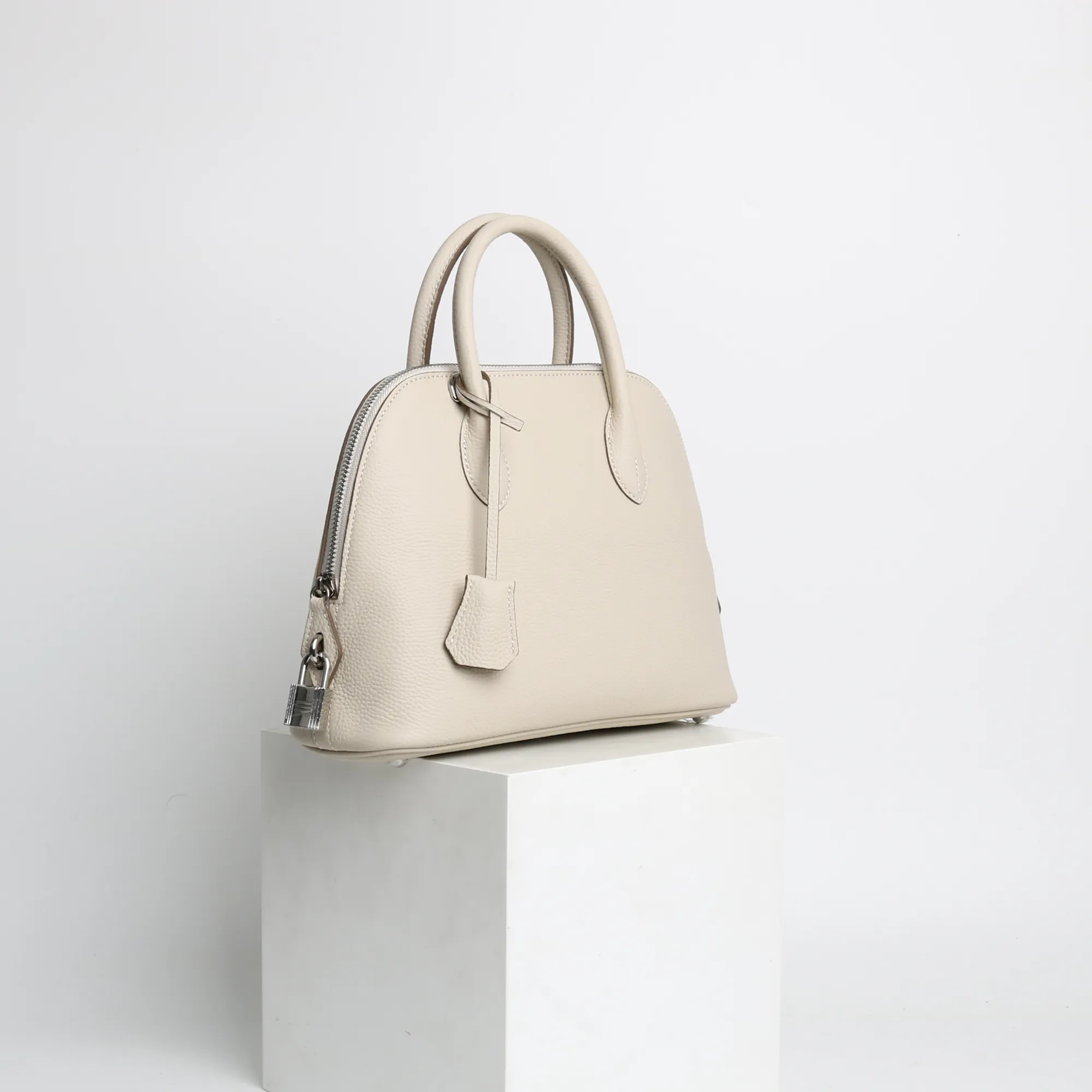 Womens Fashion Leather Bowler With Lock Cross Body Bag