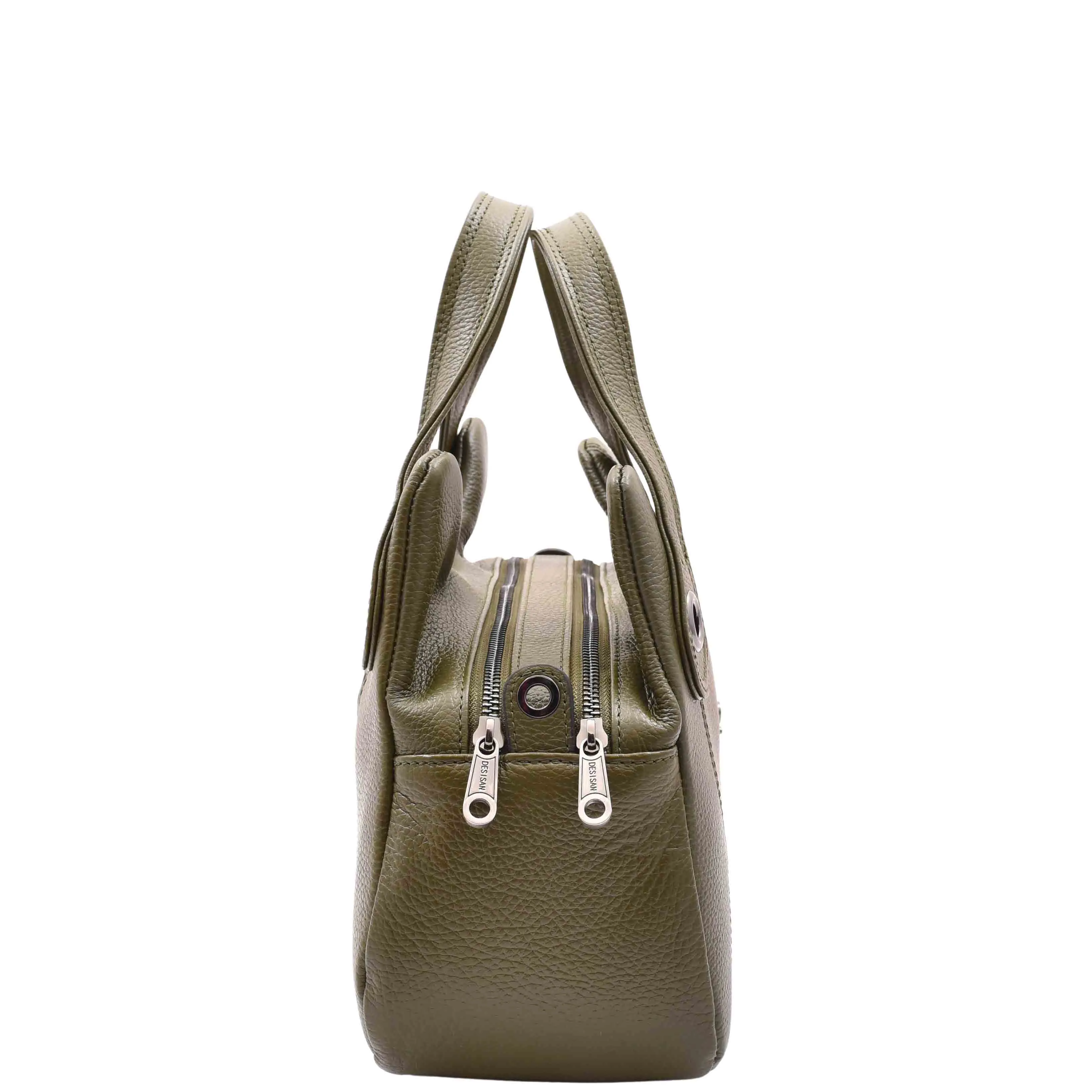 Womens Grained Leather Shoulder Bag Zip Small Size Handbag Daisy Olive