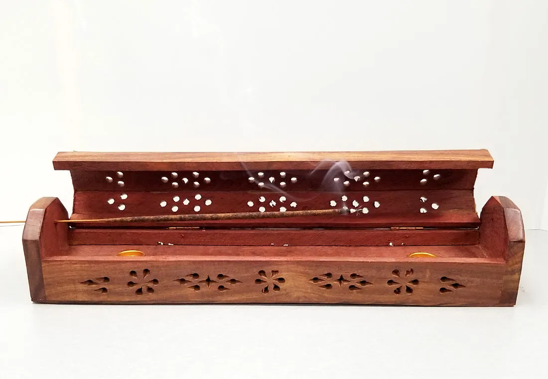 Wood Incense Coffin Box - Carved