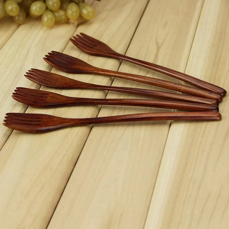 Wooden Forks, 5 Pieces Eco-Friendly Dinner Fork